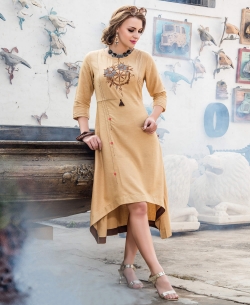 Cream Denim Doby Embroidery Anarkali Kurtis