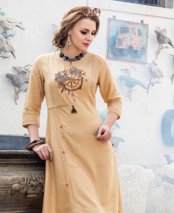 Cream Denim Doby Embroidery Anarkali Kurtis