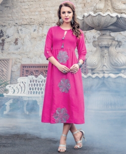 Pink Denim Doby Embroidery Anarkali Kurtis