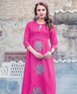 Pink Denim Doby Embroidery Anarkali Kurtis