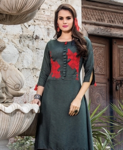 Grey Denim Doby Embroidery Anarkali Kurtis