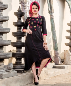 Black Denim Doby Embroidery Anarkali Kurtis