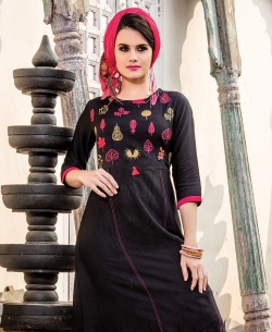 Black Denim Doby Embroidery Anarkali Kurtis