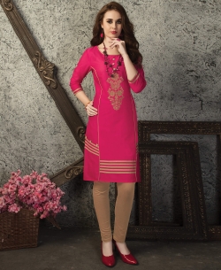 Pink Cotton Printed Straight Cut Kurtis