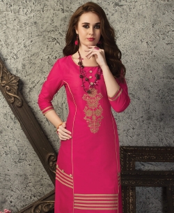 Pink Cotton Printed Straight Cut Kurtis