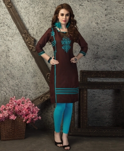 Brown Cotton Printed Straight Cut Kurtis