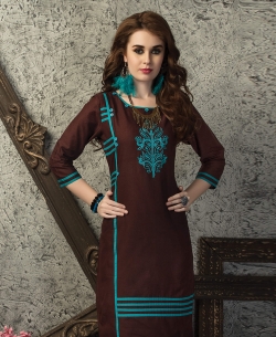 Brown Cotton Printed Straight Cut Kurtis