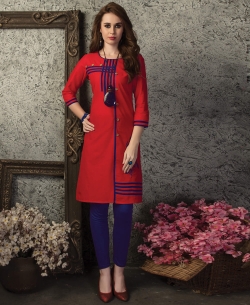 Red Cotton Printed Straight Cut Kurtis