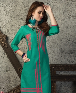 Rama Green Cotton Printed Straight Cut Kurtis
