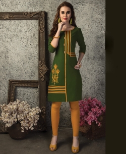 Green Cotton Printed Straight Cut Kurtis