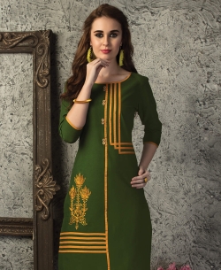 Green Cotton Printed Straight Cut Kurtis