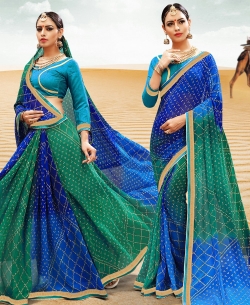 Multi Georgette Printed Bhandej, Lace Border Border Sarees