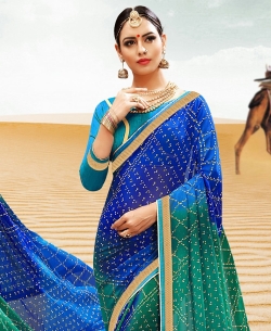 Multi Georgette Printed Bhandej, Lace Border Border Sarees