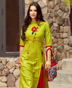 Green Rayon Printed Anarkali Kurtis