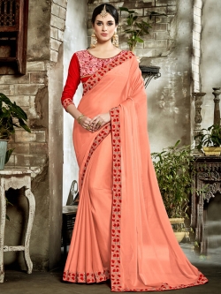 Peach Fancy Fabric Embroidery Border Sarees