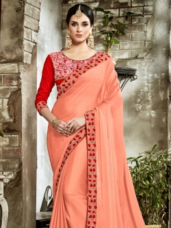 Peach Fancy Fabric Embroidery Border Sarees