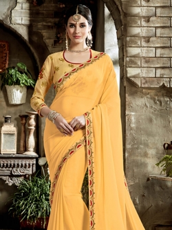 Yellow Fancy Fabric Embroidery Border Sarees