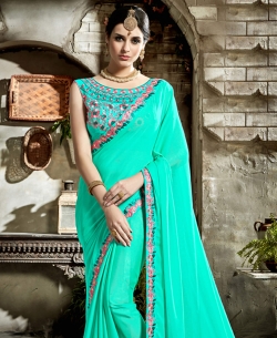 Teal Fancy Fabric Embroidery Border Sarees