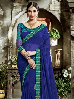 Blue Fancy Fabric Embroidery Border Sarees