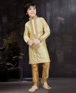 Gold Banarasi Jacquard Embroidery Boys Kurta Pajama