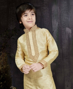 Gold Banarasi Jacquard Embroidery Boys Kurta Pajama