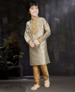 Beige With Antique Banarasi Jacquard Embroidery Boys Kurta Pajama