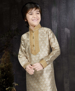 Beige With Antique Banarasi Jacquard Embroidery Boys Kurta Pajama