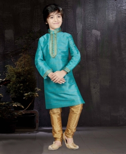 Light Rama Printed Art Dupion Embroidery Boys Kurta Pajama