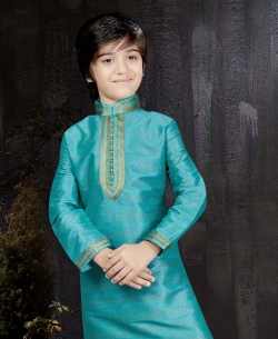 Light Rama Printed Art Dupion Embroidery Boys Kurta Pajama