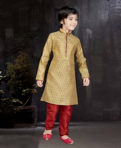 Dark Gold Banarasi Jacquard Embroidery Boys Kurta Pajama