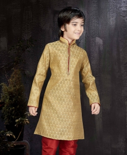 Dark Gold Banarasi Jacquard Embroidery Boys Kurta Pajama