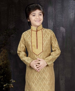 Dark Gold Banarasi Jacquard Embroidery Boys Kurta Pajama