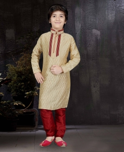Gold Banarasi Jacquard Embroidery Boys Kurta Pajama