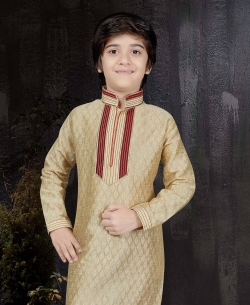 Gold Banarasi Jacquard Embroidery Boys Kurta Pajama