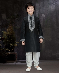 Black Art Dupion Embroidery Boys Kurta Pajama