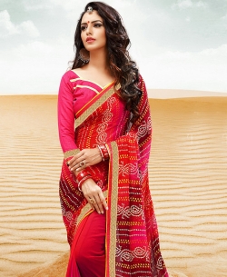 Multi Georgette Printed Bhandej, Lace Border Border Sarees