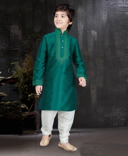 Green Art Dupion Plain Boys Kurta Pajama
