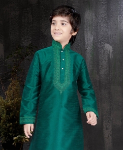 Green Art Dupion Plain Boys Kurta Pajama