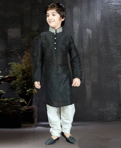 Black Art Dupion Plain Boys Kurta Pajama