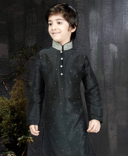 Black Art Dupion Plain Boys Kurta Pajama