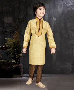 Gold Banarasi Jacquard Plain Boys Kurta Pajama