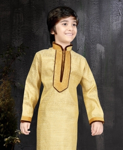 Gold Banarasi Jacquard Plain Boys Kurta Pajama