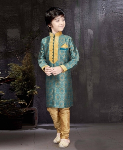 Rama Banarasi Jacquard Floral Design Boys Kurta Pajama
