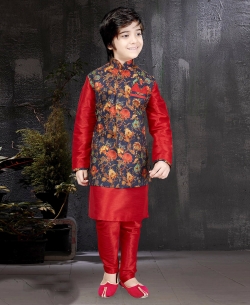 Red Art Dupion NA Boys Kurta Pajama
