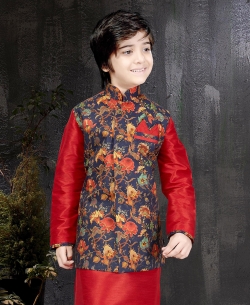 Red Art Dupion NA Boys Kurta Pajama