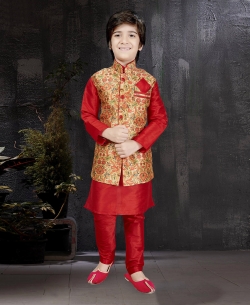 Red Art Dupion NA Boys Kurta Pajama