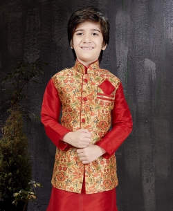 Red Art Dupion NA Boys Kurta Pajama