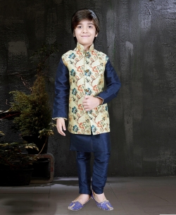 Navy Blue Art Dupion NA Boys Kurta Pajama