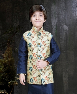 Navy Blue Art Dupion NA Boys Kurta Pajama