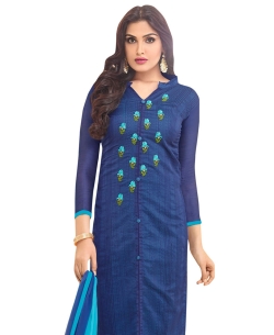 Navy Blue Chanderi Embroidery Straight Suits